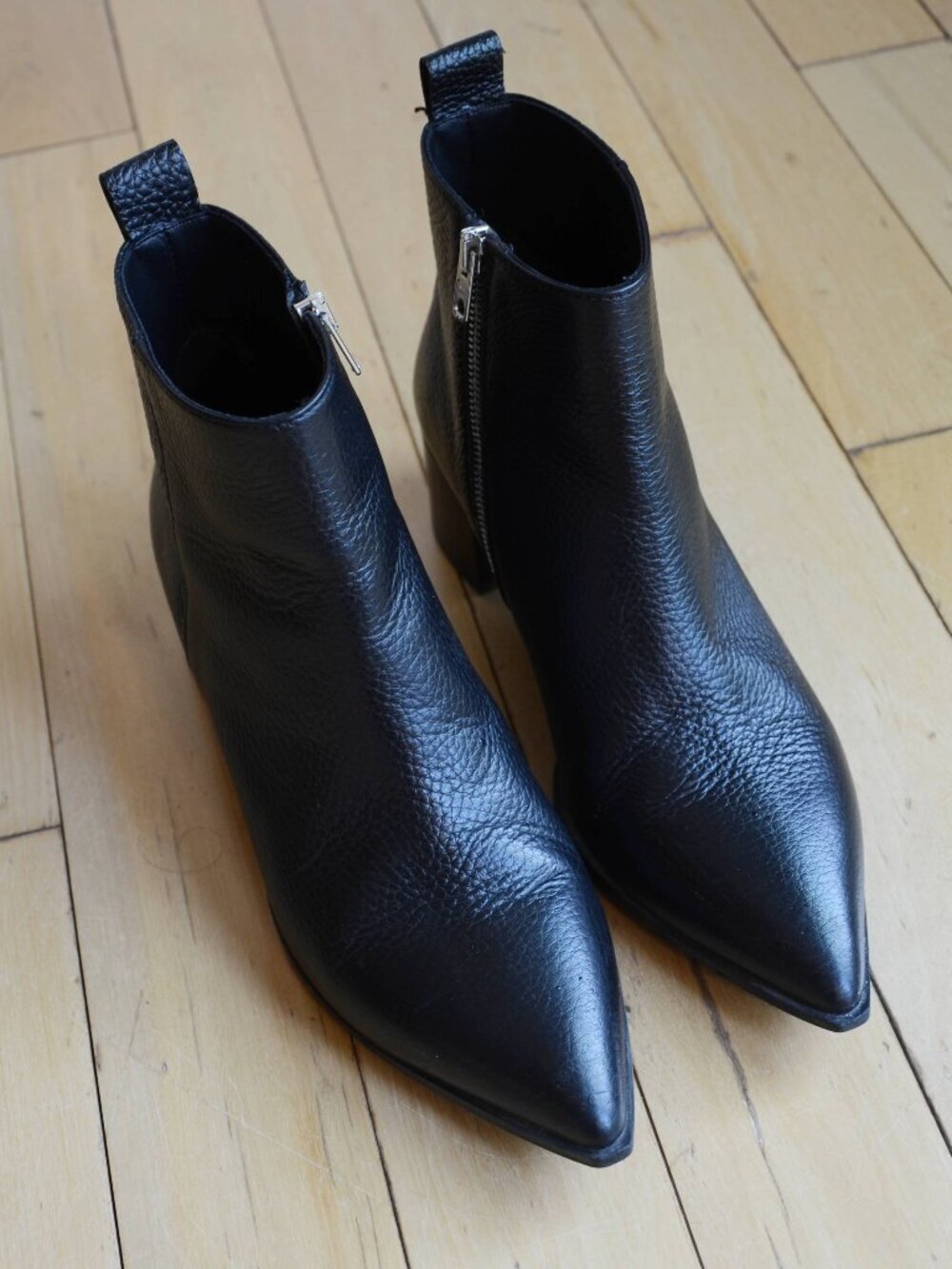 Everlane The Boss Leather Pointed Toe Block Heel Boots Womens Size 8.5 Side Zip
